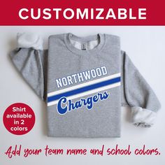 Show off your school spirit and gear up for game day with this retro-inspired sweatshirt customized with your team name and colors of your choice. This design features diagonal stripes for a classic retro look with a combination of block and script lettering. Design colors may vary slightly from what you see on your screen. ** SWEATSHIRT FEATURES ** This unisex heavy blend crewneck sweatshirt is made from polyester and cotton and is created for comfort. .: Medium-heavy fabric (8.0 oz/yd² (271.25 Sweatshirt Customized, Teacher Team Shirts, Team Spirit Shirts, High School Mascots, Spirit Gear, School Sweatshirts, Teacher Team, Spirit Shirts, School Logo