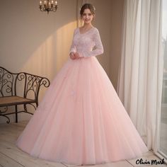 Olivia Mark - Solo Performance Attire for Vocal Exams - Blue Long Sleeve Formal Dress for Artistic Assessments Sweet 16 Pink Dresses, Pink Dresses Long, Silk Sleep Dress, Long Sleeve Formal Dress, Sleeve Formal Dress, Loungewear Dress, Pink Long Dress, Solo Performance, Deep V Neck Dress