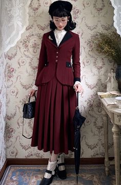 This price is for a blazer and a skirt, others are not included.  Blazer   	 		 			Size 			1 			2 			3 			4 			5 		 		 			Shoulders 			37 			38 			39 			44 			46 		 		 			Bust 			88 			92 			96 			112 			120 		 		 			Sleeve Length 			57 			58 			59 			60 			61 		 		 			Full Length (Short / Long) 			58-67 			59-68 			60-69 			61-70 			62-71 		 	     Skirt   	 		 			Size 			1 			2 			3 			4 		 		 			Full Length 			86 			87 			88 			89 		 		 			Waist 			58-72 			66-80 			98 			108 Bram Stoker Lucy Dress, Full Skirt Coat, Christmas 50s Skirt, Luxury Vintage Full Skirt, Marion Cotillard Allied Costumes, Plus Size Vintage Suit, Luxury Vintage Skirt Suit For Fall, Ensemble Blazer, Punk Pastel