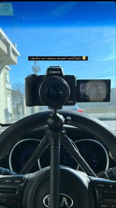 a camera mounted on the dashboard of a car