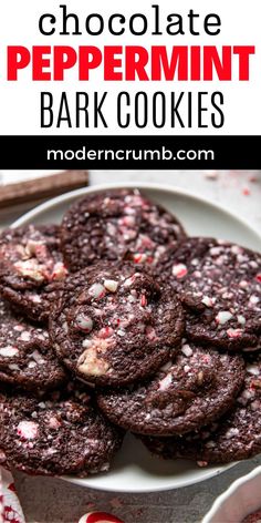 chocolate peppermint bark cookies on a white plate