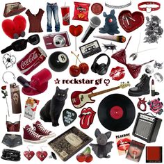 various items are arranged in the shape of a heart with words rock star on it