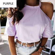 off shoulder short sleeve plus size fashion solid loose spring summer shirt Trendy Purple Solid Color Top, Trendy Solid Purple Top, Summer Stretch Solid Color Shirt, Summer Cotton Half Sleeve Tops, Spring Solid Color Half Sleeve Tops, Summer Cotton Top With Half Sleeves, Solid Color Half Sleeve Tops For Spring, Spring Purple Half-sleeve Blouse, Summer Half Sleeve Tops For Day Out