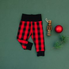 Red & Black Check Leggings - black cuffs Leggings doodle & jack Checked Leggings, Christmas Leggings, Bonnet Hat, Custom Leggings, New Launch, Dress Hats, Clothing Essentials, Romper Dress, Art Clothes