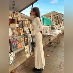 White Cream Knitted Long Sleeve Dress Bodycon No Flaws Or Marks Never Used Women Streetwear Outfits, Knitted Dresses, Looks Party, Slim Dress, Bodycon Maxi Dresses, Carrie Bradshaw, Mode Inspo, Slim Dresses, 가을 패션