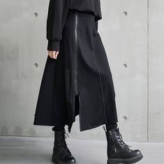 Product ID: JW4235 
 Material: Cotton 
 Color: Black 
 Size Info: 
 M  Waist 70-90 cm, Length 60-83 cm 
 L   Waist 74-100cm, Length 62-85 cm www.ccovv.com Gothic Rock, A Line Skirt, Suits You, A Line Skirts, Duster Coat, That Look, A Line, Zipper, Black