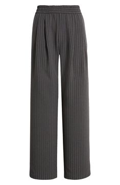 A wide, stretchy waistband softens the polished aesthetic of trouser-inspired pants cut in a wide-leg silhouette and streaked with slender pinstripes. Elastic waist Side-seam pockets; back welt pocket 98% polyester, 2% elastane Machine wash, line dry Imported Polished Aesthetic, Fabric Gift Bags, Pleated Pants, Nordstrom Store, Free Fabric, Anniversary Sale, Welt Pocket, Leg Pants, Wide Leg Pants