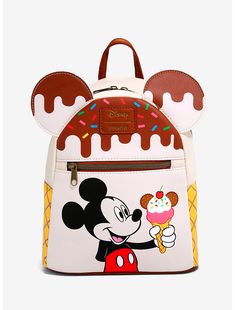 Loungefly Disney Mickey Mouse Ice Cream Mini Backpack Mickey Mouse Desserts, Mickey Mouse Ice Cream, Ice Cream Cone Design, Cone Design, Mickey Mouse Images, Cute Mini Backpacks, Mini Mochila