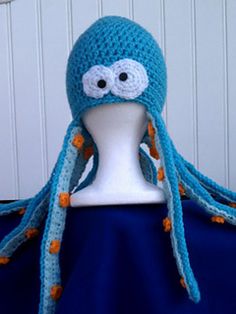 a crocheted hat with an octopus on it