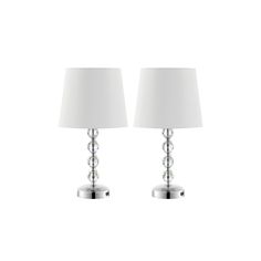 pair of chrome table lamps with white shades