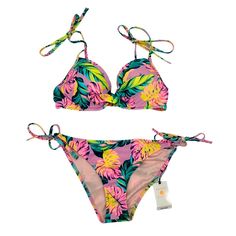 Nwt Gorgeous Bikini Set! 34c Top And Small Bottoms Perfect Condition And Ready To Ship! Pink Tropical Swimwear For Spring, Tropical Pink Swimwear For Spring, Tropical Pink Underwire Swimwear, Pink Tropical Print Swimwear For Vacation, Pink Tropical Print Swimwear For Sunbathing, Pink Tropical Print Swimwear For Spring, Pink Tie-side Bottom Swimwear For Vacation, Fitted Pink Swimwear With Underwire, Pink Tropical Print Swimwear With Triangle Top