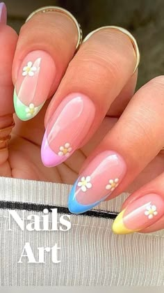 Nails Acrylic Almond, Acrylic Nails Almond Shape, Nails Designs Short, Pride Nails, Nails Flower, Nails Colorful, Acrylic Nails Ideas, Nails French Tip