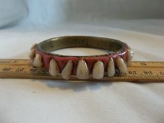 Creepy Human 20 Denture Tooth Teeth Fancy Brass Bangle Bracelet Gothic Halloween | eBay Teeth Creepy, Creepy Accessories, Human Teeth Jewelry, Teeth Bracelet, Teeth Accessories, Haunted Christmas, Zombie Jewelry, Bracelet Gothic, Fashion Design Classes