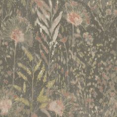 a wallpaper with flowers and plants on the back ground, in shades of grey