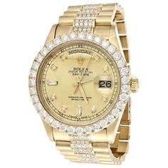 18K Yellow Gold Mens Rolex Presidential Prong Diamond Day-Date 36mm Watch 8 CT. Rolex Presidential, Mens Rolex, Rolex Diamond, Rolex Milgauss, Gold Diamond Watches, Gold Rolex, Used Watches, Expensive Watches, Rolex Air King