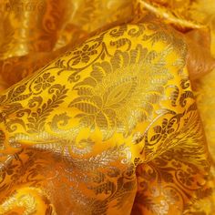 Yellow Silk Brocade Fabric, Banarasi Brocade Blended Silk Yellow Gold. This is a beautiful heavy benarse blended silk brocade floral design fabric in Yellow and Gold. The fabric illustrate golden woven beautiful design on Yellow background. ➤Product: Brocade Fabric ➤Fabric Type: Blended Silk (Viscose and Silk) Fine quality Zari Brocade Weaving from Banarasi ➤Color: Yellow Gold ➤Width: 44 inches. ➤Condition: New  ➤ Code: bg1676 ➤Listing for 1 Yard of fabric. ➤Care: Dry Clean Only This fabric is known as "Kimkhab". During the Mughal period (1556-1707), when kimkhwāb was extremely popular with the rich, the great centres of brocade weaving were Benares (Vārānasi). You can use this fabric to make Dresses, Tops, Blouses, Jackets, Crafting, Clutches or Evening Bags, Embellish your clothes, Pillo Gold Banarasi Silk Fabric With Intricate Embroidery, Traditional Jacquard Embroidered Fabric For Wedding, Festive Jacquard Embroidered Fabric For Wedding, Traditional Wedding Jacquard Embroidered Fabric, Gold Embroidered Fabric For Diwali Ceremonies, Gold Embroidered Fabric For Diwali Traditional Ceremonies, Gold Brocade Traditional Wear With Intricate Embroidery, Elegant Gold Embroidered Fabric With Traditional Patterns, Gold Bollywood Style Brocade Embroidered Fabric