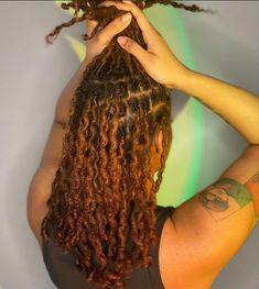 Cooper Locs, Small Medium Locs Black Women, Locs With Blonde Highlights, Copper Locs Black Women, Curly Locs Black Women, Honey Brown Locs, Female Locs, Brown Locs, Locs With Curly Ends