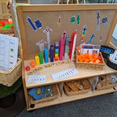 an open suitcase filled with lots of different items on top of a table next to baskets