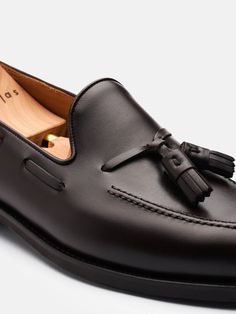 The Tassel Loafer - Brown Calf - Rubber Sole | MORJAS Timeless Calf Leather Tassel Loafers With Rubber Sole, Brown Calf Leather Tassel Loafers With Rubber Sole, Timeless Brown Calf Leather Tassel Loafers, Brown Goodyear Welted Tassel Loafers In Calf Leather, Brown Business Loafers With Vibram Sole, Timeless Brown Moc Toe Tassel Loafers, Timeless Brown Tassel Loafers With Moc Toe, Classic Business Moccasins With Vibram Sole, Classic Formal Loafers With Vibram Sole