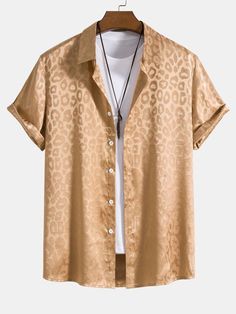 Material: PolyesterPackage included:1*Shirt. Beige Graphic Print Shirt For Summer, Beige Shirt With Graphic Print For Summer, Beige Collared Printed Top, Beige Printed Collared Top, European Men, Leopard Shirt, Simple Man, Simple Shirts, Men Short Sleeve