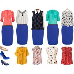 Outfits para ir a trabajar: Falda tubo azul Inverted Triangle Fashion, Blue Skirt Outfits, Royal Blue Skirts, Pencil Skirt Work, Combination Fashion, Reed Krakoff, Soiree Dress, Color Combinations For Clothes, White Long Sleeve Shirt