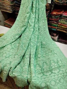 Pure georgette chikankari saree with sequence work allover body. Blouse stitching facility available with extra charges. Matching petticoat available with extra charges. Anarkali Saree In Pista Green With Chikankari Embroidery, Pista Green Saree With Chikankari Embroidery For Navratri, Bollywood Style Lace Saree With Chikankari Embroidery, Pista Green Anarkali Saree With Chikankari Embroidery, Festival Georgette Sharara With Lace Work, Pista Green Chikankari Embroidery Saree For Navratri, Georgette Sharara With Lace Work, Pista Green Chikankari Embroidery Lehenga In Georgette, Pista Green Chikankari Lehenga In Georgette