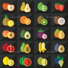 fruit icon set in flat style with long shadow