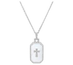 A stunning addition to any jewelry collection, this eye-catching pendant features a marcasite cross framed with a mother of pearl background, hanging elegantly from a sterling silver chain. From Dallas Prince. Pearl Background, Sterling Silver Chain, A Mother, Sterling Silver Chains, Mother Of Pearl, Silver Chain, Dallas, Jewelry Collection, Prince