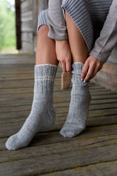 "Hand knitted socks is the winter's must have! Natural wool grants moisture absorption and warmth. Pure fabric is skin friendly and sustainable choice. Minimalist high quality boots socks will keep you toasty warm even being in the cold outside for hours. Breathable, so you do not worry about sweat, your feet will stay dry. These lightweight knit socks are made of natural sheep wool yarns. I need 1-3 business days to knit a pair of socks. Sizes EU / USA/CA ‣ XS 36-38 / 5.5 - 7.5 (22-23cm, 8-9\") Comfortable Knitted Winter Socks, Comfortable Knitted Gray Socks, Comfortable Hand Knitted Winter Socks, Thick Comfortable Winter Socks, Cozy Round Toe Winter Socks, Gray Winter Outdoor Socks, Gray Outdoor Winter Socks, Comfortable Thick Winter Socks, Hand Knitted Winter Socks