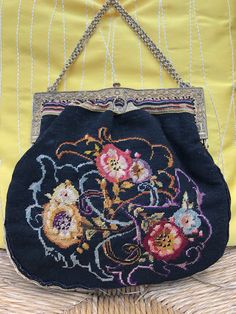 "Thank You If You Favored One of My Items! You Will Receive 10% Off an Item of Your Choice, Unless It is on Sale, CODE17. Thank you. 1920's PETIT POINT Bags/Petit Point Handbags/Petit Point Purses/20's Handbags/Needlepoint Purses/Antique Purses/Near MINT Condition 1920's Morgan Reeves Petit Point Handbag Ornate Purse Frame in Brass Gorgeous Pansy Design and a Pretty Stripe Pattern Around the Sides and Bottom Patented February 9, 1926 (engraved on the inside top of the frame) You open this Lovely Antique Handmade Multicolor Bags, Antique Multicolor Handmade Bags, Antique Multicolor Rectangular Bag, Antique Multicolor Rectangular Bags, Victorian Style Embroidered Rectangular Bag, Antique Style Multicolor Evening Bags, Antique Handmade Pouch Bag, Snakeskin Purse, Purse Frame