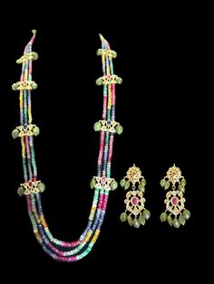 long necklace made using real / natural beads cz polki stones gold plated length 13.5 inch on each side earrings 2.5 inches real beads used Ship Necklace, Rani Haar, Gold Jewellry, Silver Jewelry Earrings, Ruby Stone, Silver Jewelry Pendant, Jewelry Design Necklace, Stone Gold, Natural Beads