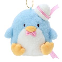 a blue and white stuffed animal with a pink bow