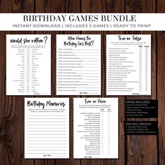 Birthday Games Bundle Printable Birthday Bingo Free Printable, Would She Rather Birthday Game, Who Knows The Birthday Girl Best, Birthday Quiz, Birthday Sleepover, Would She Rather, Printable Party Decorations, Birthday Activities, 5x7 Cards