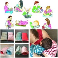 several images of people with babys and their blankets on the floor, in different stages of being breastfeeding