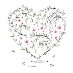 a drawing of a heart with flowers on it