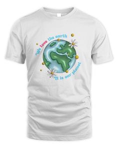 a white t - shirt with the earth and bees on it