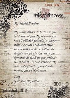 an old paper with writing on it that says, my beloved daughter is to love you