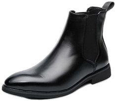 Formal Winter Ankle Martin Boots, Formal Fall Faux Leather Chelsea Boots, Formal Faux Leather Chelsea Boots For Fall, Fitted Pointed Toe Chelsea Boots For Winter, Fitted Chelsea Boots With Pointed Toe For Winter, Elegant Black Chelsea Boots For Winter, Winter Formal Faux Leather Martin Boots, Winter Formal Martin Boots In Faux Leather, Fitted Martin Boots For Business In Fall