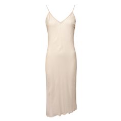 Vintage 2000s 'Anna Molinari' pink/beige slip dress with asymmetrical length. Made from sheer fabric (Composition: 54% Acetate 26% Polyamide 20% Silk). Size: Labelled as a size IT42 (Medium) and I would say fits true to size. For reference, the mannequin is a size XS so the dress was pinned at the back for the photos.   Very good vintage condition - two small marks as shown in picture. Measurements: - Chest 34" - Waist 30" - Length 43.5" (shortest) 48" (longest)  FAQs: 💌 I usually send orders e Cream V-neck Slip Dress For Party, Sheer Fitted Silk Dress For Spring, Fitted Sheer Silk Dress For Spring, Fitted Beige Slip Dress With Lace Trim, Fitted Beige Lace Trim Slip Dress, Fitted Cream Slip Dress With Bias Cut, Cream Slip Dress With Spaghetti Straps For Evening, Sheer Cream Silk Dress, Cream Dresses With Bias Cut And Spaghetti Straps