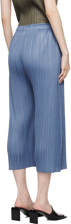 Wide-leg garment-pleated polyester tricot trousers. · Elasticized waistband · Two-pocket styling · Vented outseams Supplier color: Steel blue Casual Blue Bottoms With Accordion Pleats, Casual Blue Bottoms With Pleated Waist, Blue Pleated Waist Bottoms For Work, Spring Blue Pleated Pants, Blue Casual Bottoms With Accordion Pleats, Fitted Blue Bottoms With Accordion Pleats, Chic Blue Bottoms With Accordion Pleats, Chic Blue Pleated Bottoms, Chic Blue Pleated Waist Bottoms