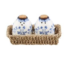 Blue Floral Salt And Pepper Shakers - ShopSpoiled Blue And White Salt And Pepper Shaker, White Kitchen With Blue Accessories, Cute Salt And Pepper Shakers, Cottage Decorating, Basket Uses, Future Kitchen, College Apartment, Junior Year, When I Grow Up