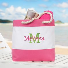 Enjoy a day at the beach or pool with our All About Me Embroidered Beach Bag. Makes a great gift for a friend! 𝙋𝙚𝙧𝙨𝙤𝙣𝙖𝙡𝙞𝙯𝙖𝙩𝙞𝙤𝙣 𝙄𝙣𝙛𝙤𝙧𝙢𝙖𝙩𝙞𝙤𝙣: Name: up to 15 characters Font: Curly OR Block 𝘼𝙗𝙤𝙪𝙩 𝙩𝙝𝙚 𝙄𝙩𝙚𝙢: - Quality constructed of 60% polyester and 40% cotton - Measures 21" W x 16" H x 6" D so you can fit just about anything inside - Color block tote bag has fashionable rope handles and a zipper closure - Each bag features a large lined inside compartment with Pink Beach Bag, Color Block Tote Bag, Color Block Tote, Green Beach, Camping Bag, Swimming Bag, Pink Beach, Blue Beach, Beach Tote