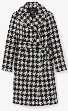 Stay stylish and warm with this chic houndstooth long coat by kate spade new york. Perfect for adding a sophisticated touch to any fall or winter outfit, this coat features a classic design with a modern twist. Whether you're heading to the office or out for a night on the town, this versatile black and white checkered coat effortlessly blends fashion and function, making it a must-have addition to your cold-weather wardrobe. Visit the kate spade new york site and order yours today! Luxury Kate Spade Outerwear For Work, Kate Spade Luxury Long Sleeve Outerwear, Luxury Long Sleeve Outerwear By Kate Spade, Luxury Long Sleeve Kate Spade Outerwear, Checkered Coat, New York Fall, Plaid Coat, White Houndstooth, Clothing Essentials