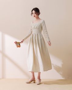 FEATURES 50%Linen, 50% cotton, Lace Long sleeve dress Back zipper High waistband Perfect for Spring, Autumn Dry clean SIZE Available in sizes XXS-XL How to choose size ? 1.Check your body measurement with instructions https://www.etsy.com/listing/794054080 2.Get your size in Size Chart with your body measurement https://www.etsy.com/listing/794055682 3.Send me your measurement if you need help Waist Hips Your over all Height Weight Normal size. 4.When to choose bespoke order 1. Change the length Spring Beige Maxi Dress With Square Neck, Beige Maxi Dress With Square Neck For Spring, Vintage Long Sleeve Linen Dress For Spring, Vintage Long Sleeve Beige Midi Dress, Beige Midi-length Long Sleeve Dress For Spring, Vintage Beige Long Sleeve Midi Dress, Beige Midi Length Long Sleeve Dress For Spring, Feminine Beige Cotton Maxi Dress, Beige Long Sleeve Midi Dress For Spring