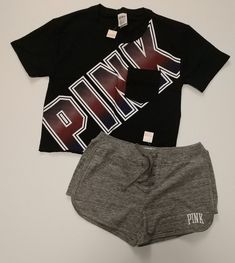 Pink Tshirt, T Shirt And Shorts, Victoria's Secret Pink, Secret Pink, Victoria Secret Pink, Short Outfits, Women Accessories, Clothes For Women, Pink