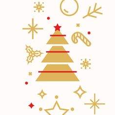 a christmas tree surrounded by snowflakes, stars and candy canes on a white background