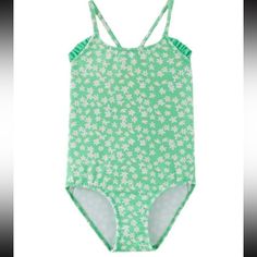 Ruffled Floral Baby Girl Swimsuit New Size 2-3 Playful Spring Bodysuit, Playful Spring One-piece Bodysuit, Playful One-piece Bodysuit For Spring, Zara Green Summer Bodysuit, Green Printed Swimwear For Play, Green Stretch Bodysuit By Zara, Zara Green Stretch Bodysuit, Green Summer Swimwear For Playtime, Cute Green Summer Bodysuit