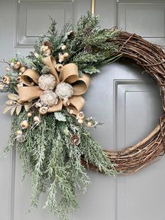 a wreath hanging on the front door