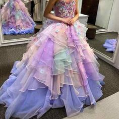 ad eBay - Color Accented Wedding Dresses Layered Cubic Floral Basque Sweetheart Tulle - Buy Now, click the link (eBay) Wedding Dress Colorful, Rainbow Dresses, Purple Prom, Strapless Evening Dress, Gown Bridal, Bridal Ball Gown, Dresses Ball Gown, Purple Prom Dress, Prom Ideas