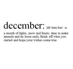 a white background with the words december written in black on it and an image of a clock